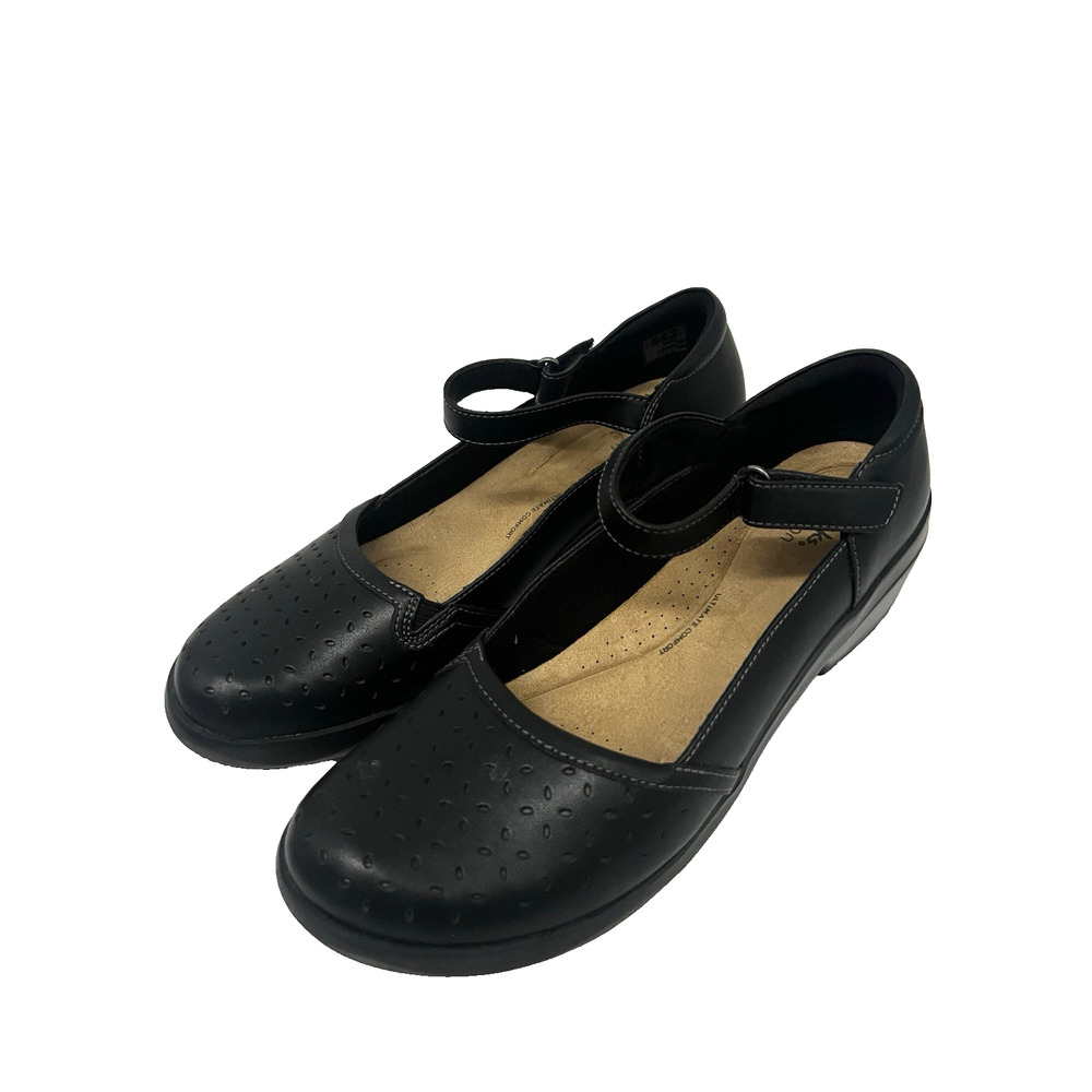 Clarks Womens Black Leather Mary Jane Pumps Shoes US 11 Block Heels Cushioned